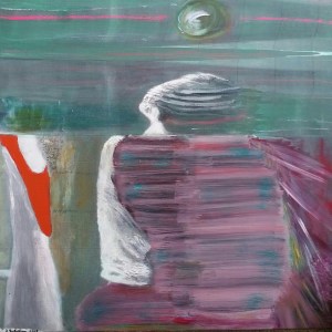 Theater Berlin, oil and gouache on canvas, 27 x 27